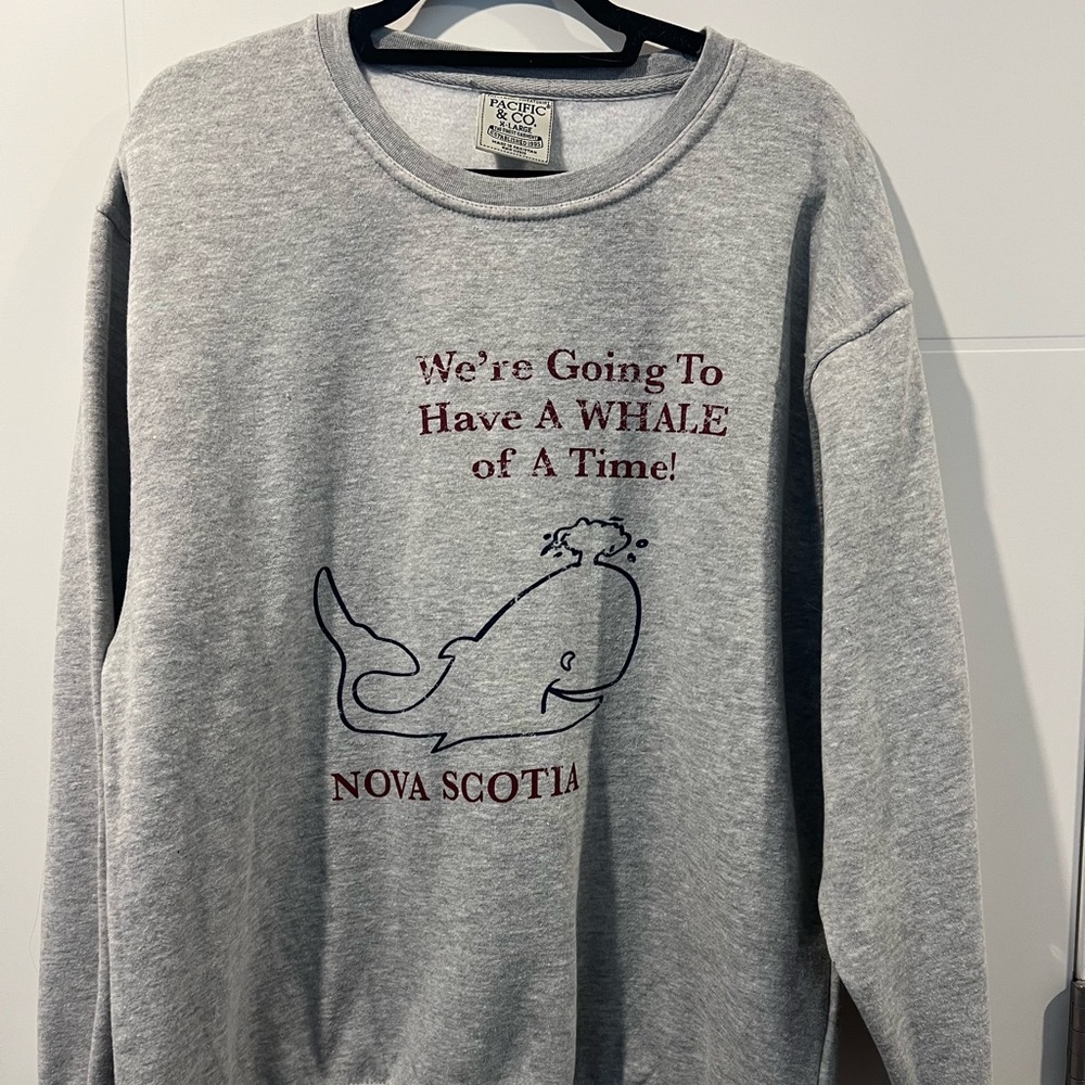 Gray Crew Neck Sweater with Whale Graphic